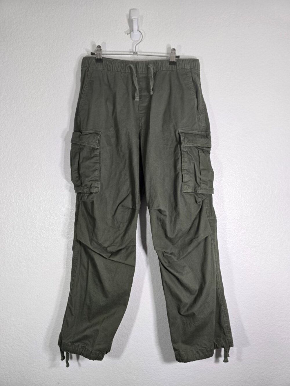 H&M Cargo Pants Women Size Small Green Pockets Drawstring Hem Casual Urban